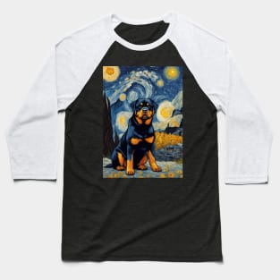 Rottweiler Dog Breed in a Van Gogh Starry Night Art Style Baseball T-Shirt